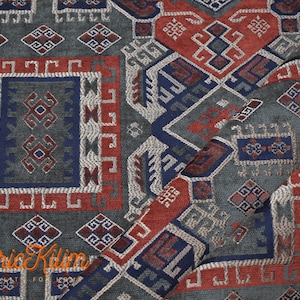 Turkish Kilim Upholstery Fabric by the Yard: Ottoman Bohemian Style