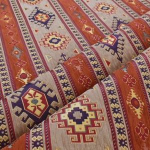 traditional orange geometric etnic coton upholstery fabric kilim fabric turkish fabric ottoman fabric oriental kilim table covers