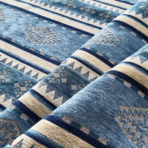 Kilim fabric upholstery  phthalo blue fabric kilim by the yard meter  Chair cover Sofa cover tribal kilim fabric by the yard Chenille kilim