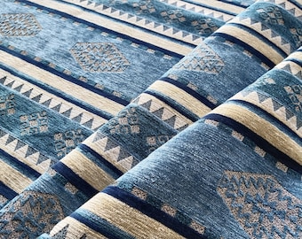 Kilim fabric upholstery  phthalo blue fabric kilim by the yard meter  Chair cover Sofa cover tribal kilim fabric by the yard Chenille kilim