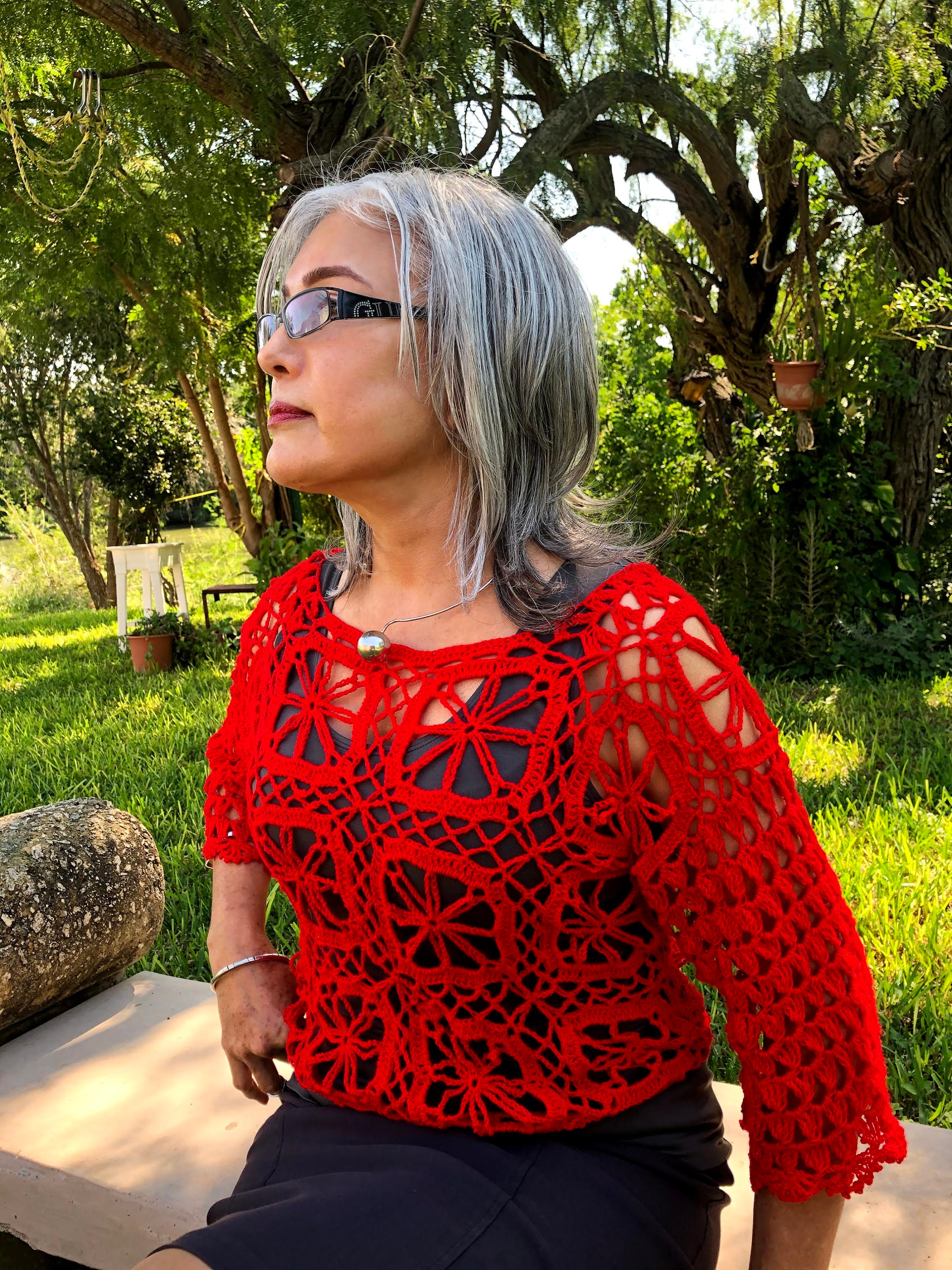 Red Crochet Top Crochet Knitted Top Stitched Crochet Top Etsy