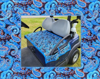 Reversible Print Golf Cart Seat Cover - Blue Paisley