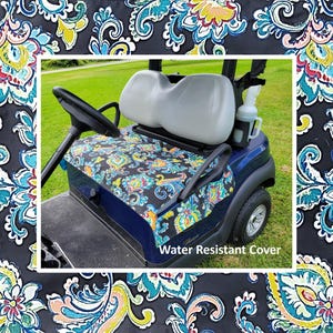Water resistant golf cart cover with padded seat - Black Paisley