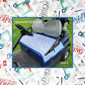 Reversible Print Golf Cart Seat Cover -- "Let's Go Golfing" & Argyle