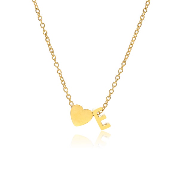 Letter E initial and Heart necklace in colour gold!