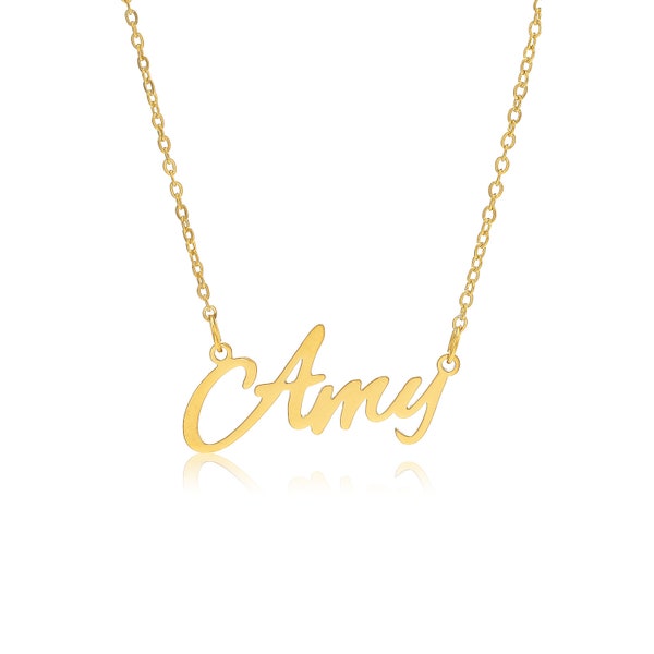 Amy name necklace stainless steel in colour Gold