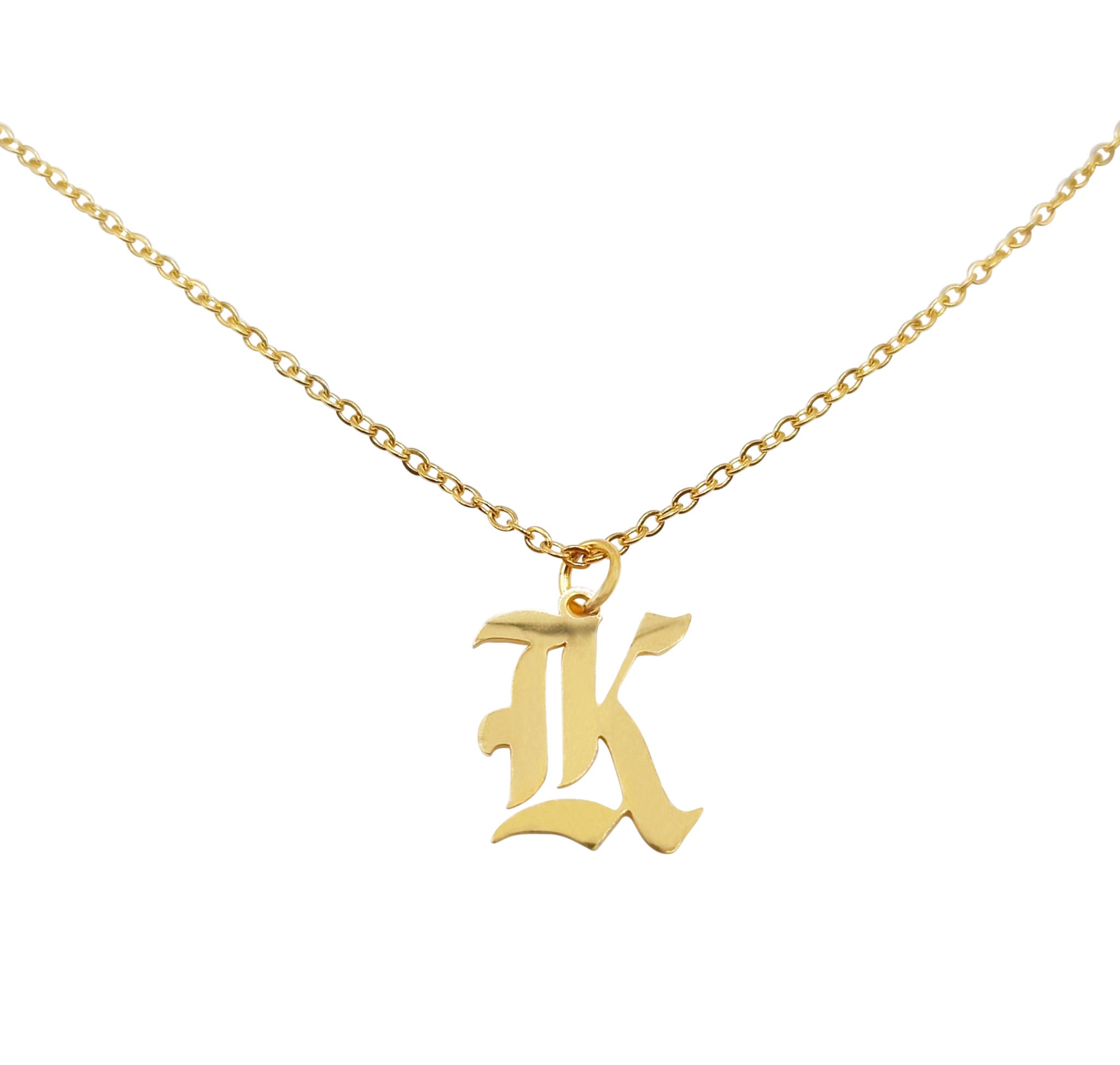 Letter K Initial Old English Gothic Necklace in Gold Etsy Sweden