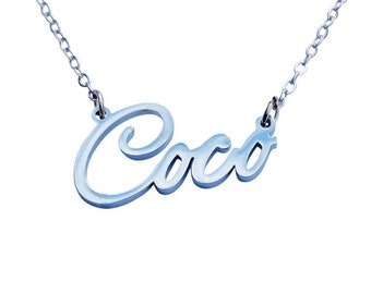 Coco name necklace stainless steel in colour Silver