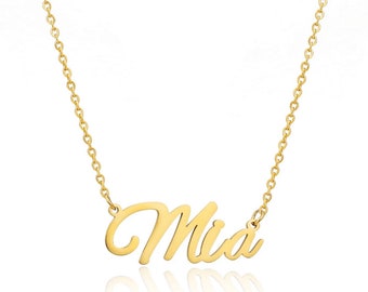 Mia Stainless Steel Name Necklace in Gold Etsy UK