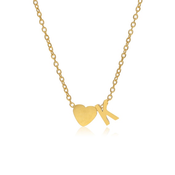 Letter K Initial and Heart Necklace in Colour Gold 