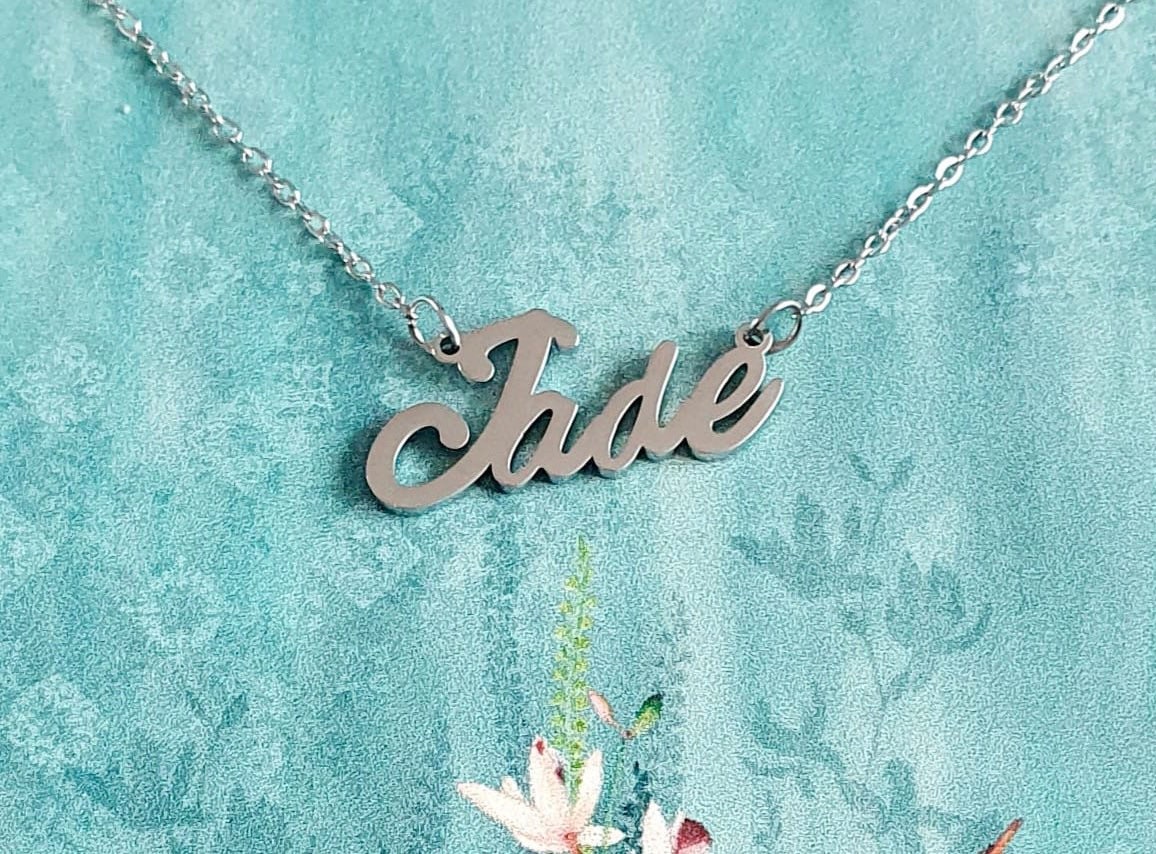 Jade Name Necklace Stainless Steel in Colour Silver Etsy UK