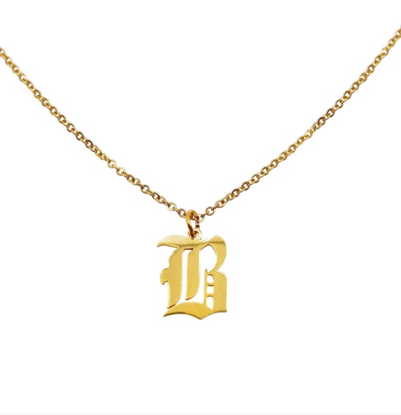 Letter B Initial Old English Gothic Necklace in Gold Etsy
