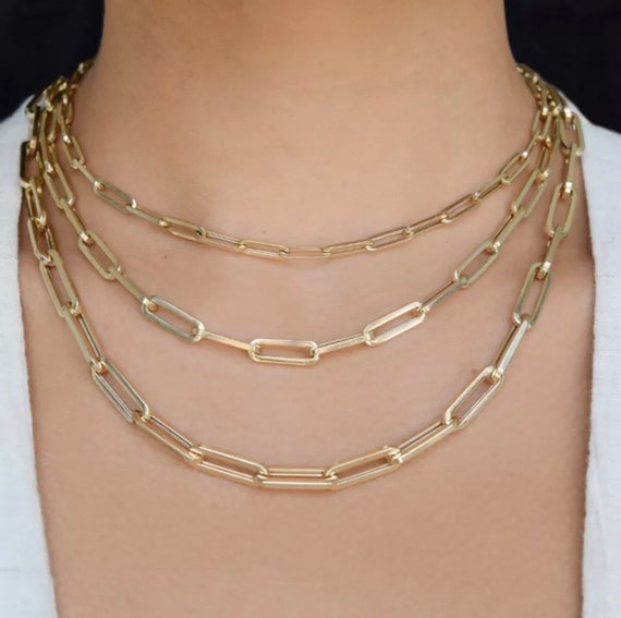 Paper Clip Chain Necklace Stainless Steel in 18k Gold Plating