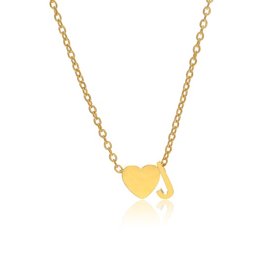 Letter J Initial and Heart Necklace in Colour Gold - Etsy