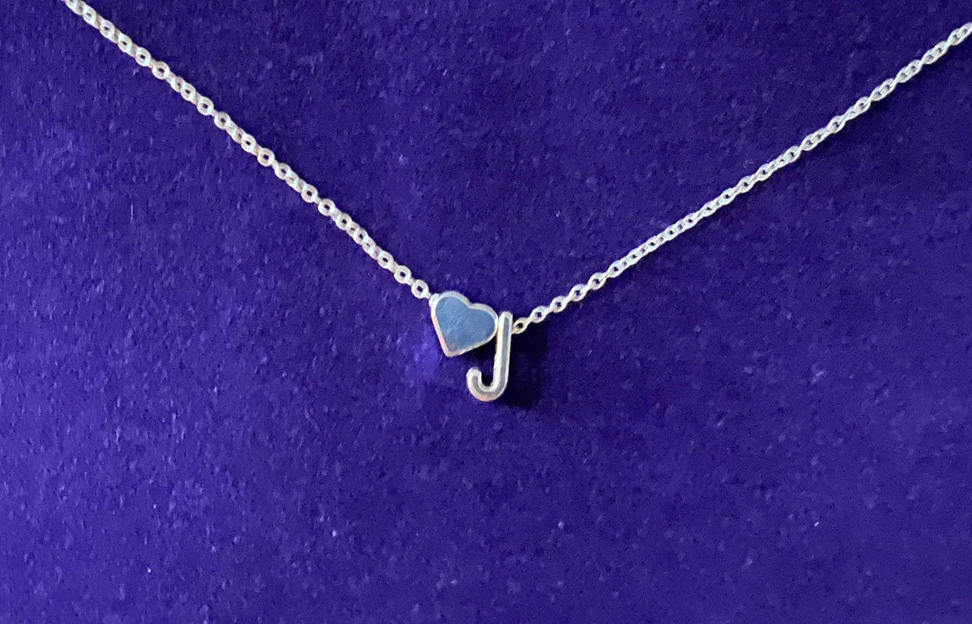 Letter J initial and Heart necklace in colour Silver Etsy