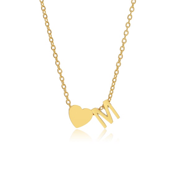 Letter M Initial and Heart Necklace in Colour Gold Etsy