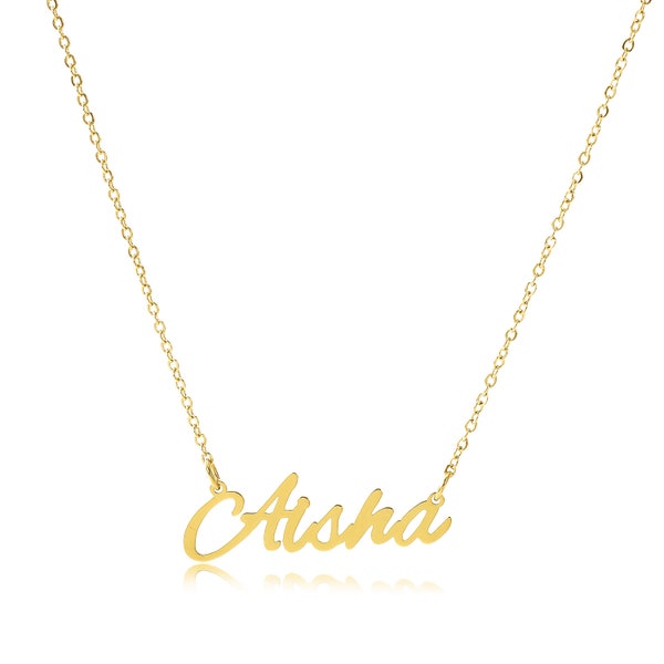 Aisha name necklace stainless steel in colour gold!