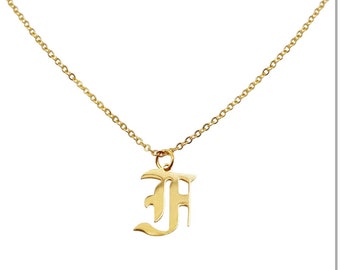 Lettre F initiale vieux collier gothique anglais en or