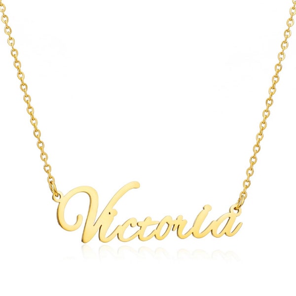 Victoria stainless steel name necklace in gold