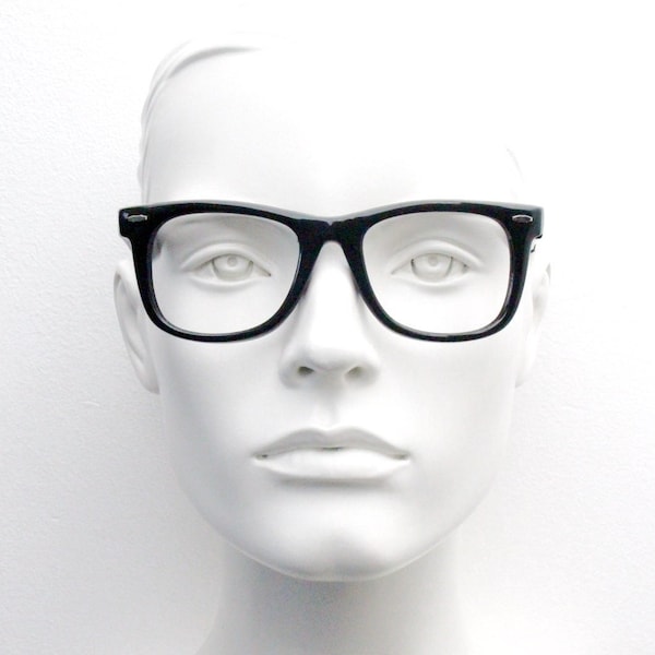 80s vintage wayfarer design glasses. All time classic black gloss optical frames. 60s, 50s style prescription eyeglasses. RX spectacles