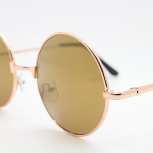 90s round vintage sunglasses. Rose gold frame with brown lenses and slight gold mirror glaze. 1920&#39;s style. Unused BNWT