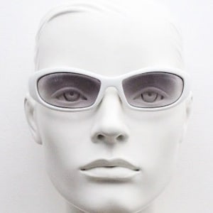 Y2k vintage wrap around bug eye sunglasses. Curving ice white shield frame with light tone lenses. Rave. Super hero cosplay 2000s NOS