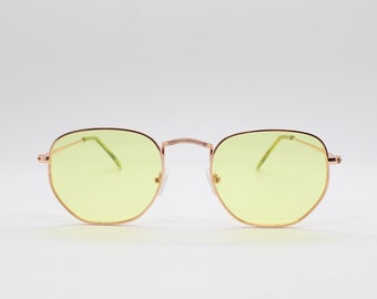 90s vintage angular 6 sided sunglasses Grey gunmetal frame with green graduating lenses BNWT