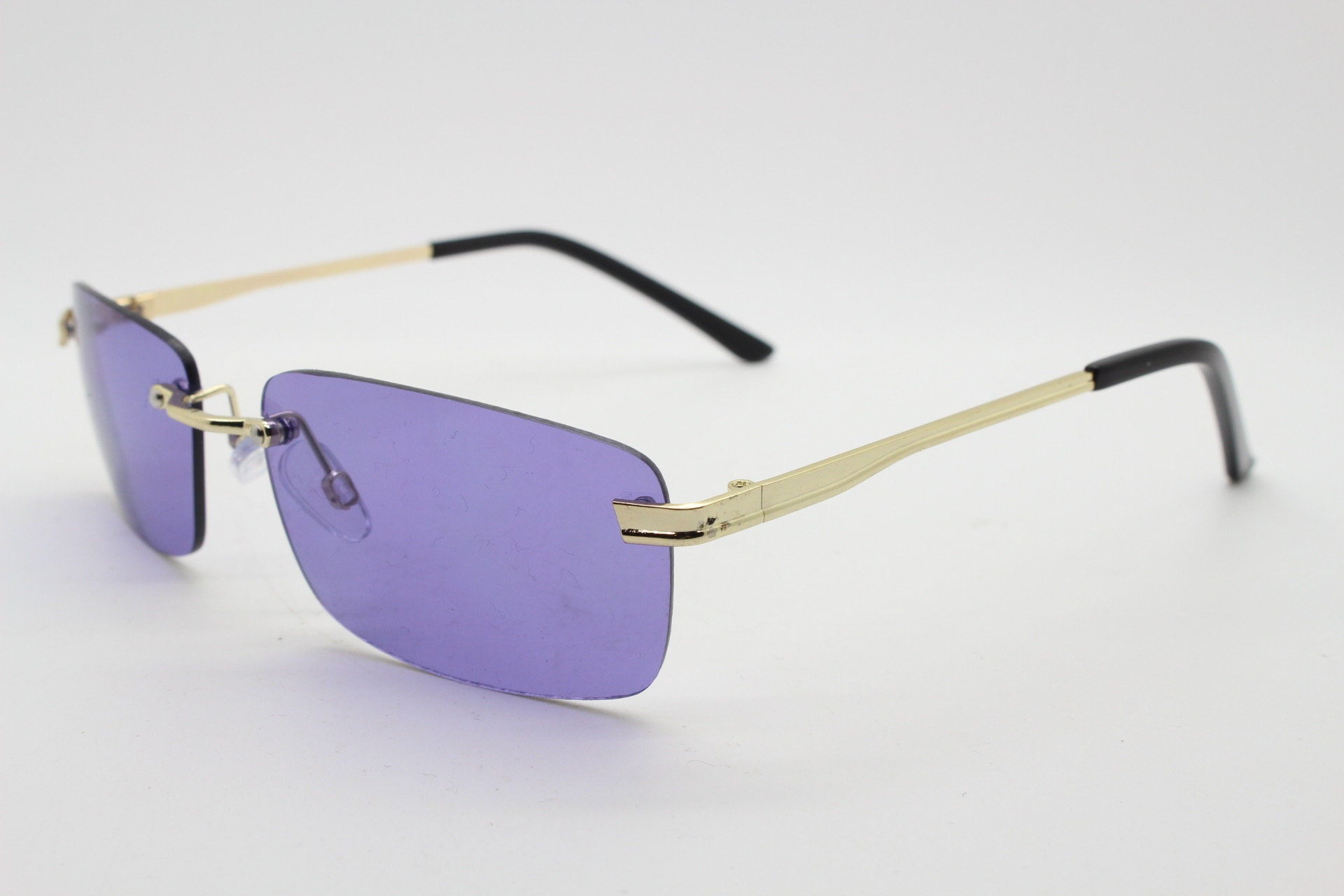 Y2K Vintage Frameless Purple Sunglasses. Rectangular Lenses 