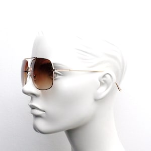 Y2K vintage square aviator sunglasses. Gold gloss metal frame 70s style aviators with sizzling brown graduating lenses. 2000s. Unused NOS image 8