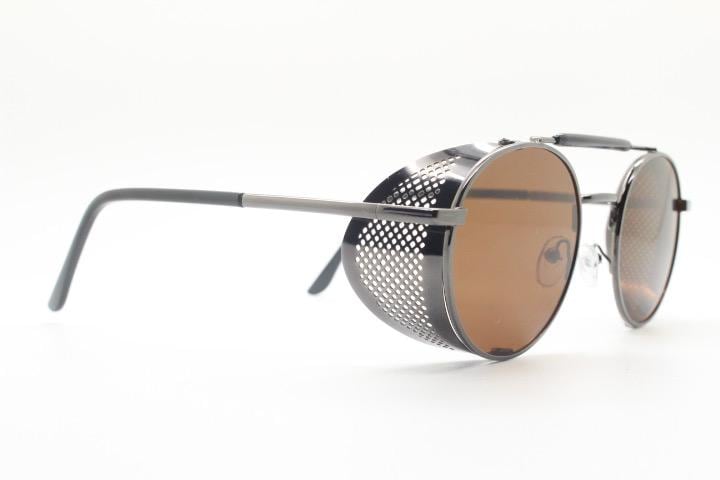90s Vintage Round Goggle Sunglasses. All Metal Grey Chrome