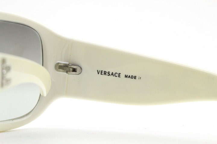 Versace Y2k Vintage Wrap Around Bug Eye Sunglasses. Curving White