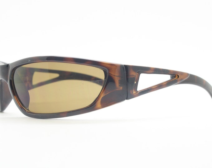 Y2K Vintage Sport Shield Sunglasses. Tortoise Curved Wrap Around Low