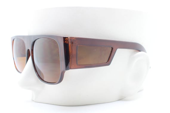 Y2K Vintage Rectangular Side Panel Sunglasses. Brown Transparent