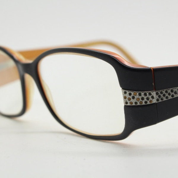 Prada Y2K vintage glasses model 4548437 made in Italy. Black acetate optical frames with diamante. Prescription eyeglasses. 2000s spectacles