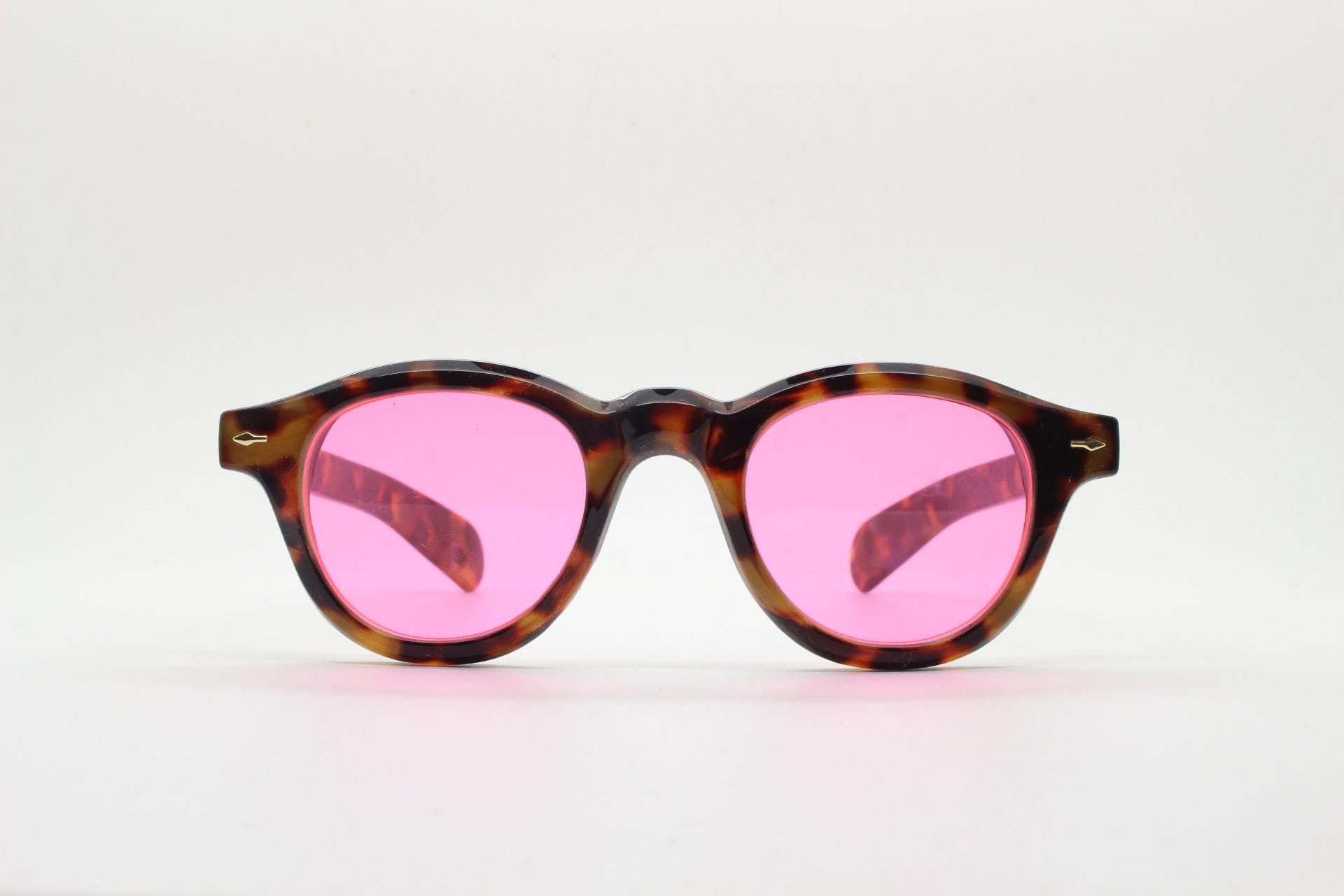 Tortoiseshell Round Frame Sunglasses with Pink Lenses Tortoise Narrow Retro-Vintage Round Mirrored Sunglasses with  main image 3