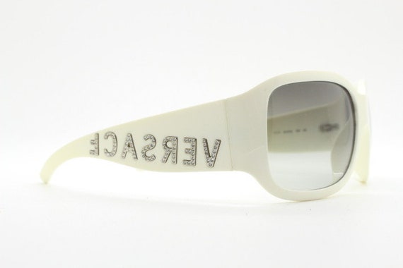 Versace Y2k Vintage Wrap Around Bug Eye Sunglasses. Curving White
