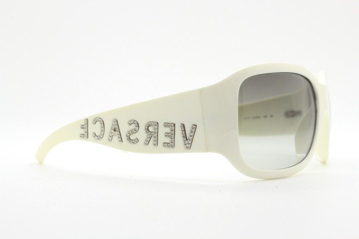 Versace Y2k Vintage Wrap Around Bug Eye Sunglasses. Curving White