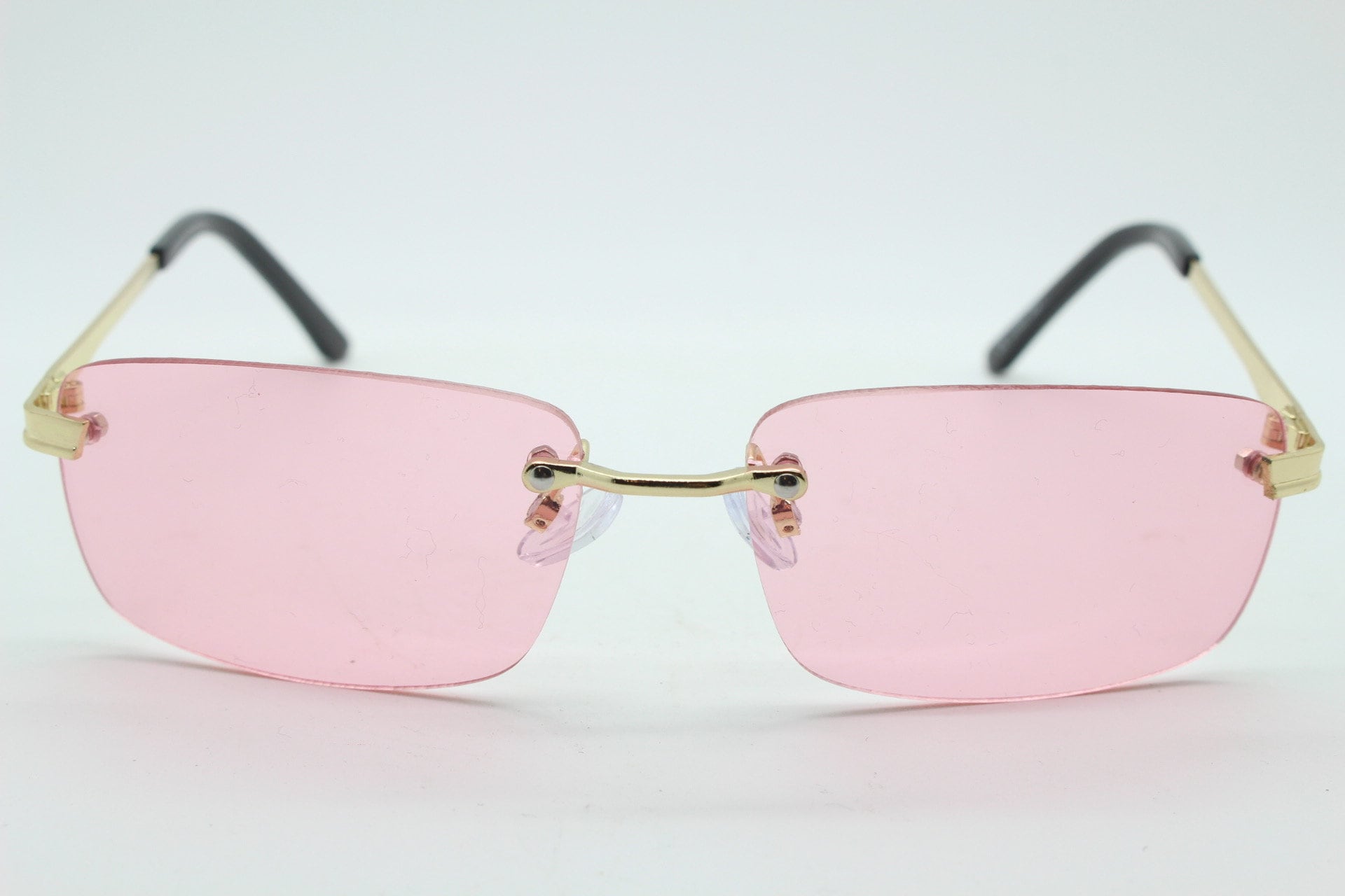Italian Style Pink Tinted Rimless Sunglasses Y2K Rectangular Frameless Shades Hailstorm - Rectangle Retro Rimless Tinted Frameless Fashion  main image 2