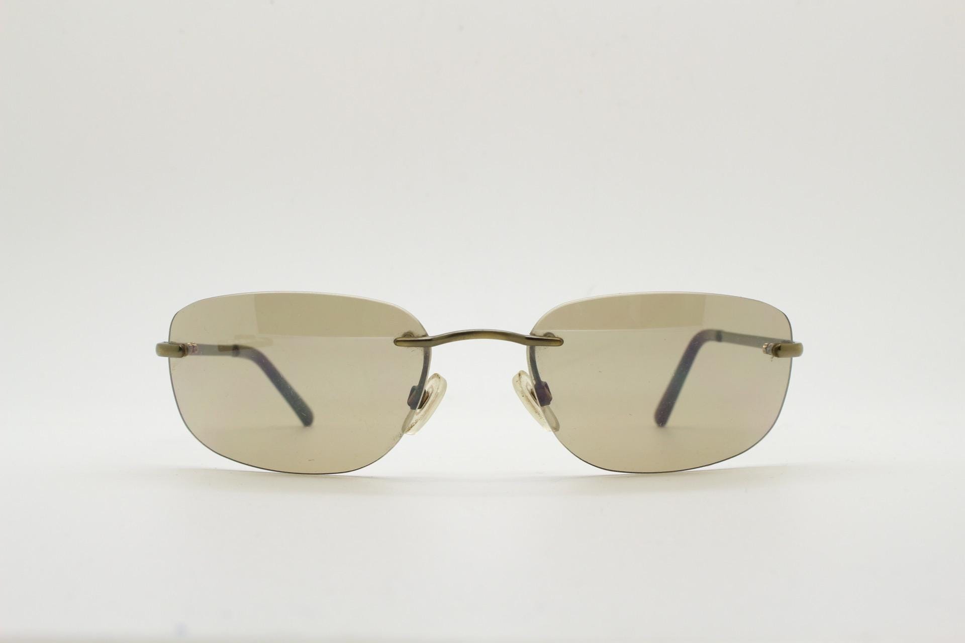 90s Babe‎ Round Frame Rhinestone Detail Rimless Frame Sunglasses Brown Luxe 90s Inspired Rimless Metal Accent Medium Square  main image 2