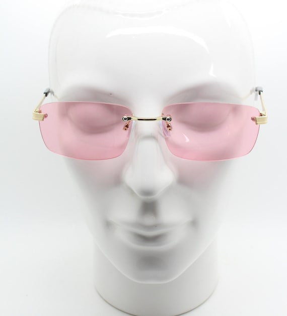 Y2K Vintage Frameless Pink Sunglasses. Rectangular Lenses With Gold Bridge  and Arms. 2000s Club Kids. 00\'s. 90s Rave - Etsy | Shortys