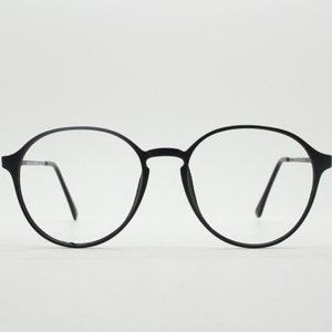 80s vintage black round eye glasses. Slightly oversized slender optical frames. Prescription eyeglasses. RX spectacles. Original NOS