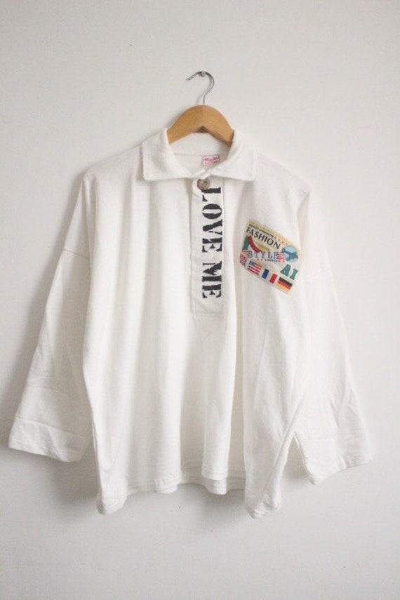 80s Vintage oversized polo shirt with 'LOVE ME' g… - image 8