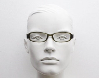 Calvin Klein Collection rectangular low profile eye glasses. Dark marbled grey acetate optical frames. Prescription eyeglasses. Vintage RX