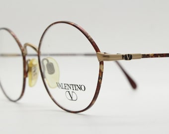 Valentino 90s vintage round panto eye glasses made in Italy. Brushed bronze optical frames with metallic matt tortoise. Prescription RX