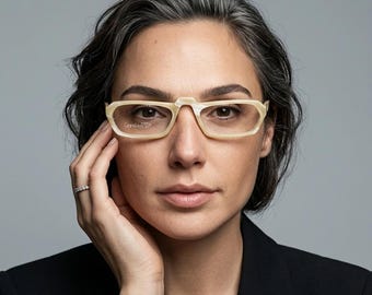 Versace rectangular 90s vintage small eye glasses made in Italy. Beige animal horn look acetate optical frames. Prescription eyeglasses. RX