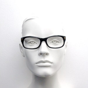 90s vintage black glasses. 60s design low profile rectangular straight arm optical frames. Prescription eyeglasses. RX Spectacles. BNWT NOS