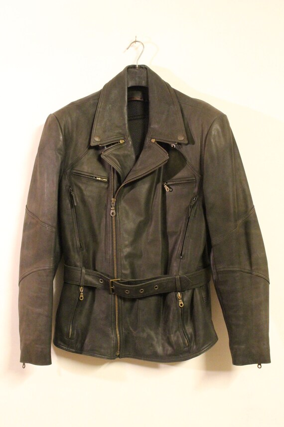 Vintage 80s Motorcycle Jacket. Gunmetal Grey Real Leather Biker 