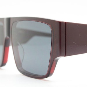 Kaleos square flat top sunglasses. Deep burgundy gloss acetate chunky frame with fat arms. New Old Stock
