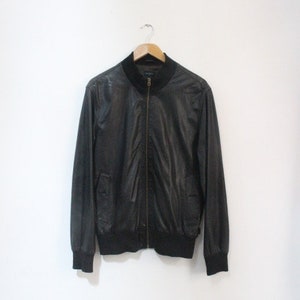 Vintage 90s Brown Genuine Leather Zip up Bomber Jacket by Vintage 90s Brown Genuine Leather Zip up Bomber Jacket by