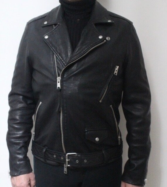 Allsaints Black Motorcycle Jacket With. Genuine Lambs Leather Hip